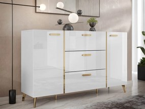 Komoda Rostiw 150 2D3SZ, Farby: biela / biely lesk + zlatá