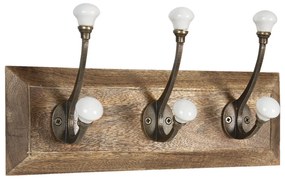 Drevený nástenný vešák s krémovými gombíkmi Isabelle - 30*8*10 cm