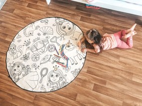 Butter Kings, KOBEREC - OMAĽOVÁNKY - Kities with flowers, 130x130 (priemer) kruh, biela, detská izba