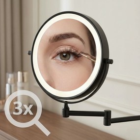 Rea Glow, kozmetické LED zrkadlo nástenné 20 cm, čierna matná, HOM-70000