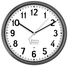 LAVVU Sivé hodiny Accurate Metallic Silver riadené rádiovým signálom, pr. 30 cm