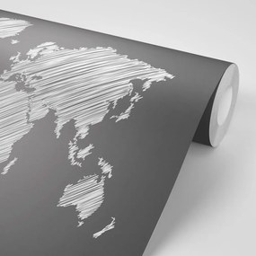 Samolepiaca tapeta šrafovaná mapa sveta v čiernobielom prevedení - 450x300