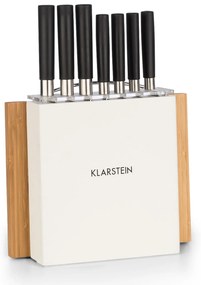 Klarstein Kitano Plus, sada nožov, 9-dielna, drevený stojan, bambusová krájacia doska, biela