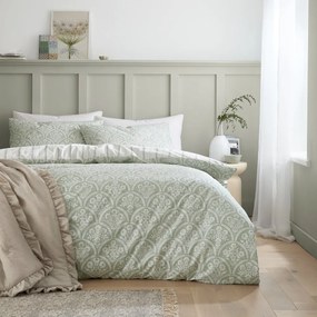 Bielo-zelené obliečky na jednolôžko z bavlneného perkálu 135x200 cm Scallop Floral – Bianca