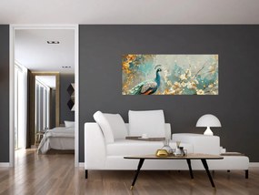Obraz - Páv so zlatým dekorom (120x50 cm)