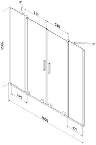 Mexen Velar Duo, 2-krídlová posuvná vaňová zástena 200 x 150 cm, 8mm šedé sklo, chrómový profil, 896-200-000-42-01