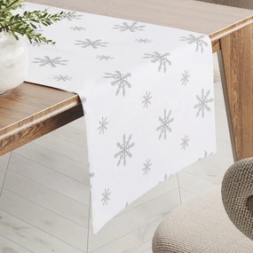 Biante Teflónový behúň na stôl TF-112 Vianočné sivé vločky na bielom 45x140 cm