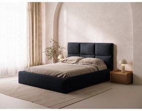 Tmavomodrá čalúnená dvojlôžková posteľ s úložným priestorom s roštom 140x200 cm Libera – Windsor &amp; Co Sofas