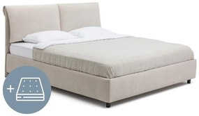 Béžová čalúnená dvojlôžková posteľ s úložným priestorom s matracom/s roštom 180x200 cm Myra Pillow – Bonami Selection