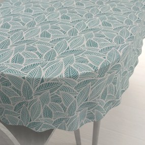 Biante Veľký dekoračný oválny obrus Leona LN-166 Biele listy na modrozelenom 180x240 cm