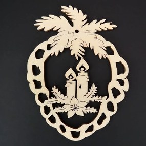 AMADEA Drevená ozdoba šiška so sviečkami 9 cm