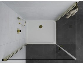 Mexen Pretoria Duo, sprchovací kút s 2-krídlovými dverami 80 (dvere) x 70 (dvere) cm, 6mm číre sklo, zlatý profil + slim sprchová vanička 5cm biela so zlatým sifónom, 852-080-070-50-02-4010G
