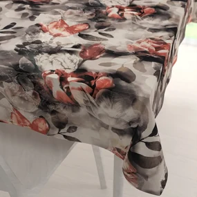 Biante Dekoračný obdĺžnikový obrus Parma PM-111 Tehlovo červené kvety na dymovo sivohnedom 60x100 cm