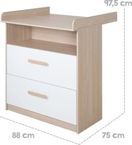 Biela/v prírodnej farbe detská komoda v dekore duba s prebaľovacím pultom 88x98x75 cm Cabane – Roba