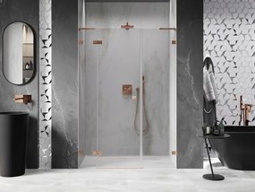 Mexen Lunar L, Otočné ľavé sprchové dvere 155 cm, 8mm číre sklo, medený matný profil, 834SL-155-050-65-00-L