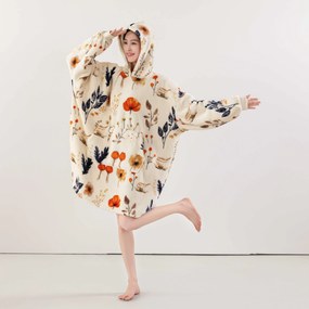 Baránková mikinová deka s rukávmi a kapucňou PAPAVA, krémová