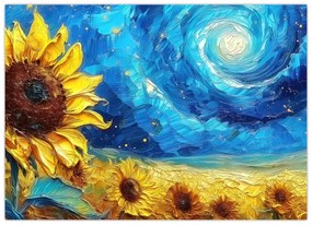 Sklenený obraz - Maľba slnečníc (70x50 cm)