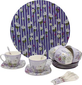 HOME ELEMENTS Súprava 6 kusov - šálky 250 ml s podšálkami a lyžičkami, Levanduľa
