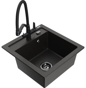 Mexen Vito, 1-komorový granitový drez 520x490x210 mm, drezová batéria Duo, čierna-zlatá metalíza, 6503-75-671701-70-B