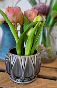 Šedý antik keramický obal na kvetináč so vzorom Alsace S - Ø 13*10cm