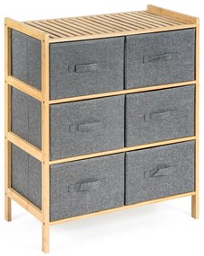 G21 Bambusová policová jednotka s košíkmi, 3police, sivá, 3 poschodia