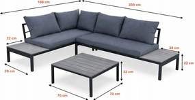 Záhradný rohový set - sivý
