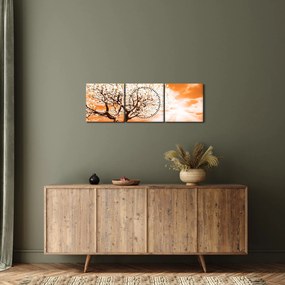 Oranžový obraz stromu (s hodinami) (90x30 cm)