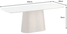 Jedálenský stôl UNIQUE 200 cm rám z tmavého orechového dreva dyhovaný keramický biely mramorový vrch