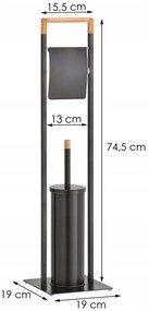 Držiak toaletného papiera s WC štetkou - čierny s bambusom