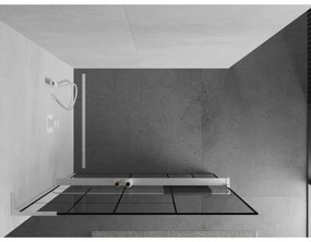 Mexen Kioto+ L, sprchová zástena Walk-In s poličkou a vešiakom 120 x 200 cm, 8mm číre sklo čierny vzor, biely profil, 800-120-123-20-78