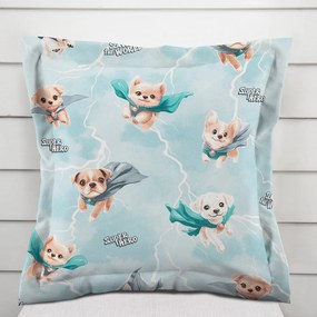 Biante Detská bavlnená obliečka na vankúš s lemom Sandra SA-651 Psí superhrdinovia na ľadovo modrom 60 x 60 cm