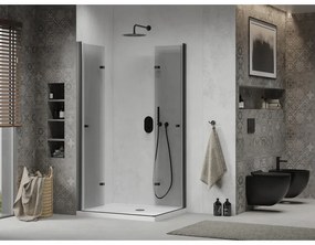 Mexen Lima Duo, sprchovací kút s 2-krídlovými skladacími dverami 80 (dvere) x 70 (dvere) cm, 6mm číre sklo, čierny profil + slim sprchová vanička 5cm biela s čiernym sifónom, 856-080-070-70-02-4010B