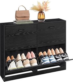 Skrinka na topánky so 4 výklopnými dvierkami, botník, 24 x 105,5 x 82,7 cm, čierna