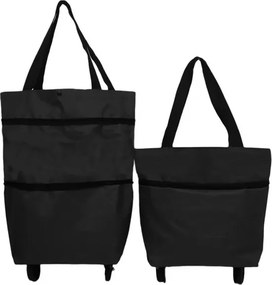 Čierna skladacia nákupná taška na kolieskach