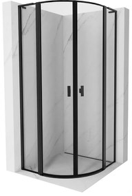 Mexen Mist L, štvrťkruhový sprchový kút s 2-krídlovými dverami, 100 x 100 cm, 8mm číre sklo, čierny profil, 8A32L-100-100-70-70