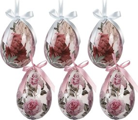 6ks dekorácie závesné vajíčko s ružami Spring Egg - Ø 7*10 cm