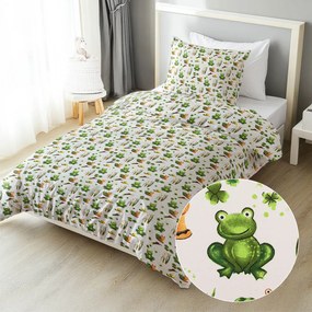 Biante Detské bavlnené posteľné obliečky Sandra SA-609 Žabky a slimáky na bielom Predĺžené 140x220 a 70x90 cm