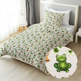 Biante Detské bavlnené posteľné obliečky Sandra SA-609 Žabky a slimáky na bielom Predĺžené 140x220 a 70x90 cm