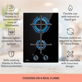 Klarstein Illuminosa Domino, plynová varná doska, 2 Sabaf horáky, sklokeramika