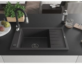 Mexen Elias, 1-komorový granitový drez 795x480x200 mm a drezová batéria Savita, čierna škvrtnitá, 6511-76-672601-70-B