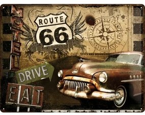 Plechová ceduľa Route 66 - Drive, Eat, (40 x 30 cm)