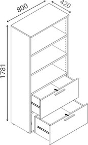 Skriňa so zásuvkami pre závesné zložky PRIMO GRAY, 800 x 420 x 1781 mm, sivá/wenge