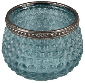 Modrý sklenený svietnik na čajovú sviečku s ozdobným okrajom - Ø 8*6 cm