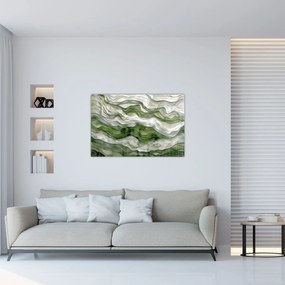 Obraz - Zelenobiele vlnky (90x60 cm)