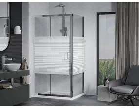 Mexen Apia, sprchový kút s posuvnými dverami 140 (dvere) x 90 (stena) cm, 6mm číre-pásy sklo, chrómový profil + slim sprchová vanička 5cm, 840-140-090-01-20-4010