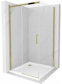 Mexen Omega sprchová kabína, posuvné dvere 100 x 100 cm, transparentnéné, zlatá + závesný bidet Flat - 825-100-100-50-00-4010