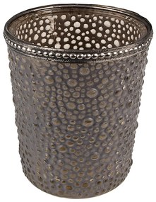 Šedý sklenený svietnik na čajovú sviečku so ozdobným lemom - Ø 9*10 cm