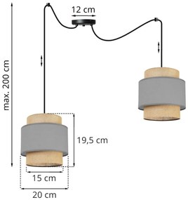 Závesné svietidlo BOHO SPIDER, 2x jutové/sivé textilné tienidlo
