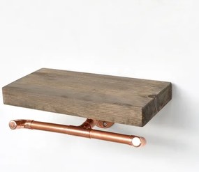 Držiak toaletného papiera s policou BORU 12x30 cm smrek/medená