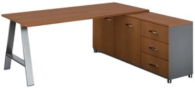 Rohový kancelársky písací stôl PRIMO STUDIO, skrinka vpravo, 1800 x 800 mm, sivá/čerešňa